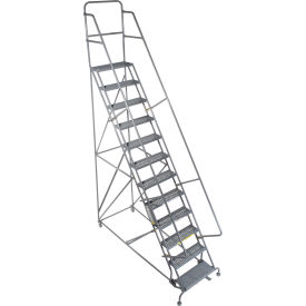 12 Step 24"W 20"D Top Step Steel Rolling Ladder - Grip Tread