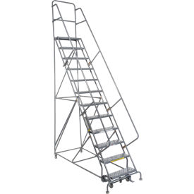 13 Step 24"W 10"D Top Step Steel Rolling Ladder - Perforated Tread
