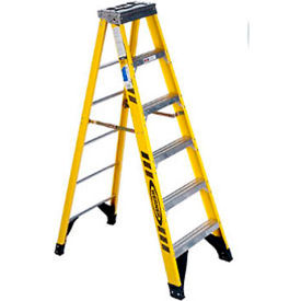 6' Fiberglass Step Ladder w/ Aluminum Tool Tray 375 lb. Cap - 7306
