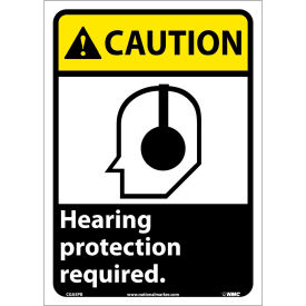 Caution Hearing Protection Sign - Vinyl 10"W X 14"H