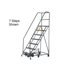 9 Step Steel Easy Turn Rolling Ladder - Safety Angle