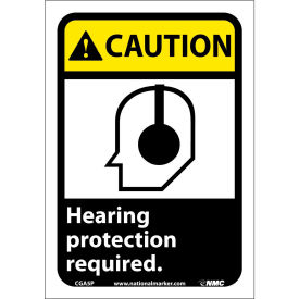 Caution Hearing Protection Vinyl Sign 7"W X 10"H