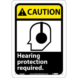 Caution Hearing Protection Sign - Plastic 7" W x 10" H