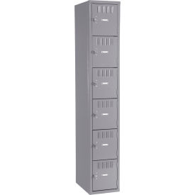 6-Tier 6 Door Box Locker, Recessed Handle, 12"W x 18"D x 72"H, Gray, Assembled