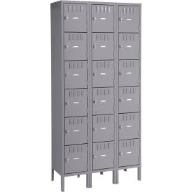 6-Tier 18 Door Box Locker with Legs & Recessed Handle, 36"Wx18"Dx78"H, Gray, Assembled