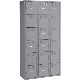 6-Tier 18 Door Box Locker, Recessed Handle, 36"W x 18"D x 72"H, Gray, Assembled