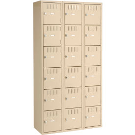 6-Tier 18 Door Box Locker, Recessed Handle, 36"W x 18"D x 72"H, Sand, Assembled