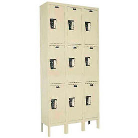 3-Tier 9 Door Maintenance-Free Quiet Locker, 36"W x 15"D x 78"H, Tan, Assembled