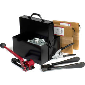 Strapping Kit with Tensioner, Sealer, Cutter, Case & Two 5/8" Strap x 200'L Coils, Black