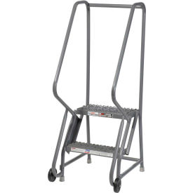 2 Step Steel 16"W Step Tilt And Roll Ladder - Grip Strut Tread