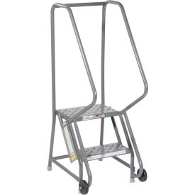 2 Step Steel 16"W Step Tilt And Roll Ladder - Perforated Tread