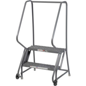 2 Step Steel 24"W Step Tilt And Roll Ladder - Grip Strut Tread