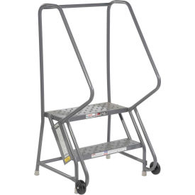 2 Step Steel 24"W Step Tilt And Roll Ladder - Perforated Tread