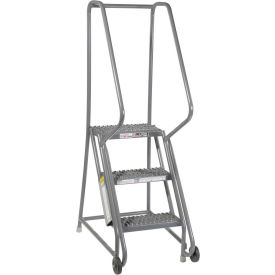3 Step Steel 16"W Step Tilt And Roll Ladder - Grip Strut Tread