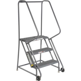 3 Step Steel 24"W Step Tilt And Roll Ladder - Grip Strut Tread
