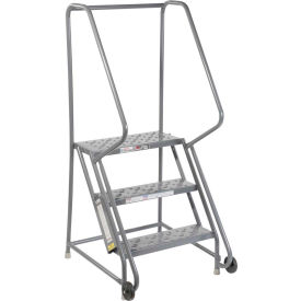 3 Step Steel 24"W Step Tilt And Roll Ladder - Perforated Tread