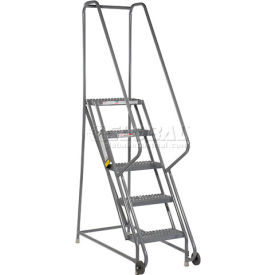 5 Step Steel 16"W Step Tilt And Roll Ladder - Grip Strut Tread