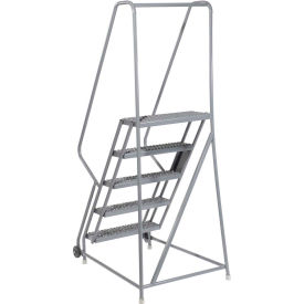 5 Step Steel 24"W Step Tilt And Roll Ladder - Grip Strut Tread