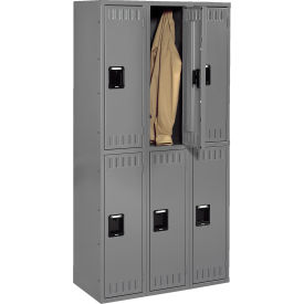 2-Tier 6 Door Locker, Recessed Handle, 36"W x 12"D x 72"H, Gray, Assembled
