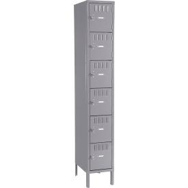 6-Tier 6 Door Box Locker with Legs, 12"W x 12"D x 78"H, Medium Gray, Assembled
