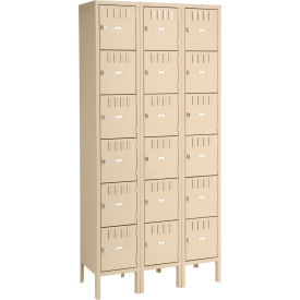 6-Tier 18 Door Box Locker with Legs, 36"W x 12"D x 78"H, Sand, Assembled