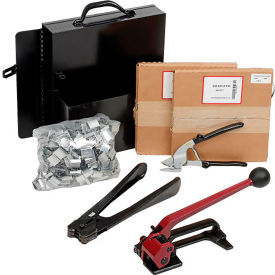 Strapping Steel Kit w/ Tensioner/Sealer/Cutter & Two 1/2" Strap Width x 200'L Coils, Black