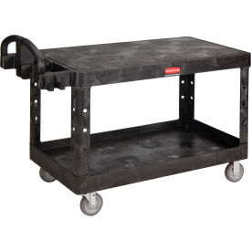 Plastic Flat Top Utility Cart, 2 Shelf, 54"Lx25"W, 5" Casters, Black