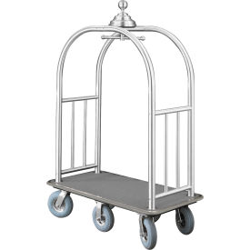 Ball Crown Bellman Cart 48x25 Satin Aluminum Gray Carpet, 6 Gray Pneu Wheels
