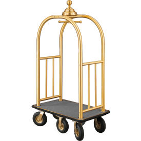 Ball Crown Bellman Cart 40x25 Satin Brass Gray Carpet, 6 Black Pneu Wheels
