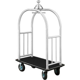 Ball Crown Bellman Cart 48x25 Satin Aluminum Black Carpet, 4 Black Pneu Wheels