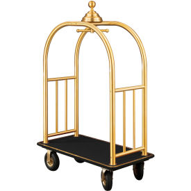 Ball Crown Bellman Cart 48x25 Satin Brass Black Carpet, 4 Black Pneu Wheels
