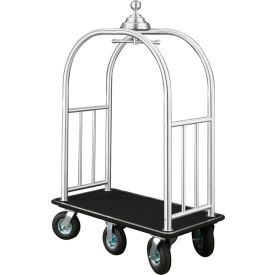 Ball Crown Bellman Cart 48x25 Satin Aluminum Black Carpet, 6 Black Pneu Wheels