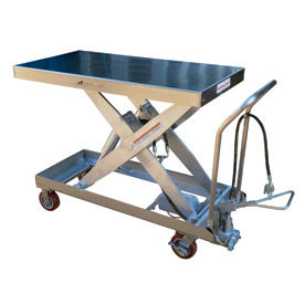 Stainless Steel Pneumatic Mobile Scissor Lift Table 2000 Lb.