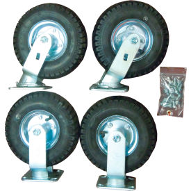 8" x 2" Pneumatic Caster Kit, 2 Rigid, 2 Swivel