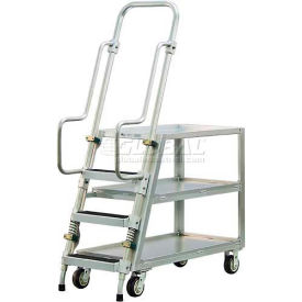 Stock Picker Cart with Ladder & 3 Shelves, 800 lb. Capacity, 51-1/2"L x 22"W x 69-1/2"H, Silver