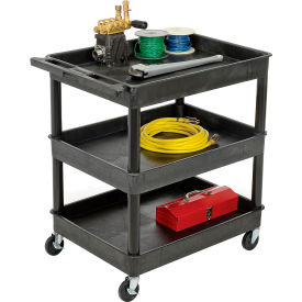 TC111 Tray Top Shelf 3 Shelf Plastic Utility Cart 32x24 4" Casters