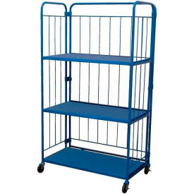 Steel Folding Container Shelf Truck w/2 Shelves, 990 lb. Capacity, 34"L x 18"W x 58"H, Blue