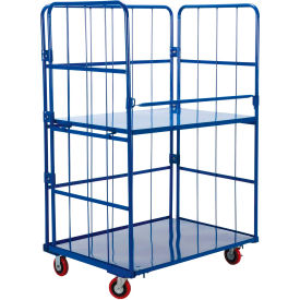 Steel Folding Container Shelf Truck with 2 Shelves, 1100 lb. Capacity, 43"L x 31-1/2"W x 67"H, Blue
