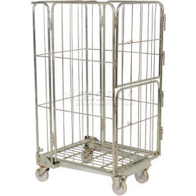 Galvanized Steel Folding Roller Container Truck with 1 Shelf, 660 lb. Capacity, 32"L x 26-3/8"H x 59"H