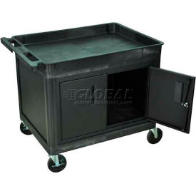 Tray Top Shelf Utility Cart w/Cabinet, 400 lb. Capacity, 32"L x 24"W x 30"H, Black