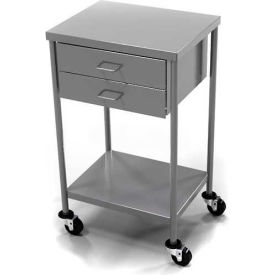 Stainless Steel Anesthesia Utility Table with 2 Drawers & Flat Top Shelf