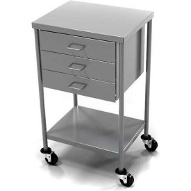 Stainless Steel Anesthesia Utility Table with 3 Drawers & Flat Top Shelf