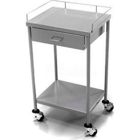 Stainless Steel Anesthesia Utility Table with 1 Drawer & Guard Rail Top Shelf