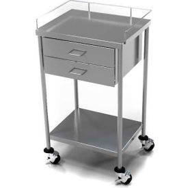 Stainless Steel Anesthesia Utility Table with 2 Drawers & Guard Rail Top Shelf