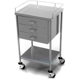 Stainless Steel Anesthesia Utility Table with 3 Drawers & Guard Rail Top Shelf