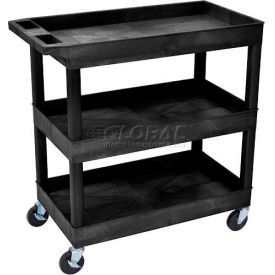 Plastic Utility Cart w/3 Shelves, 400 lb. Capacity, 35-1/4"L x 18"W x 36-1/4"H, Black