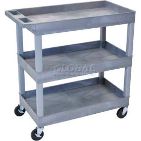 Plastic Utility Cart with 3 Shelves, 400 lb. Capacity, 35-1/4"L x 18"W x 36-1/4"H, Gray