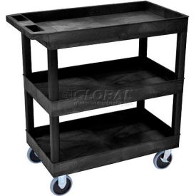 Plastic Utility Cart with 3 Tray Shelves, 500 lb. Capacity, 35-1/4"L x 18"W x 37-1/4"H, Black