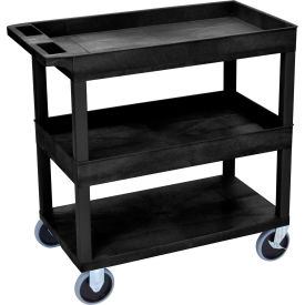 Plastic Utility Cart with 3 Shelves, 500 lb. Capacity, 35-1/4"L x 18"W x 37-1/4"H, Black