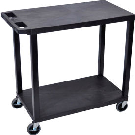Plastic Utility Cart w/2 Shelves, 400 lb. Capacity, 35-1/4"L x 18"W x 30-1/2"H, Black